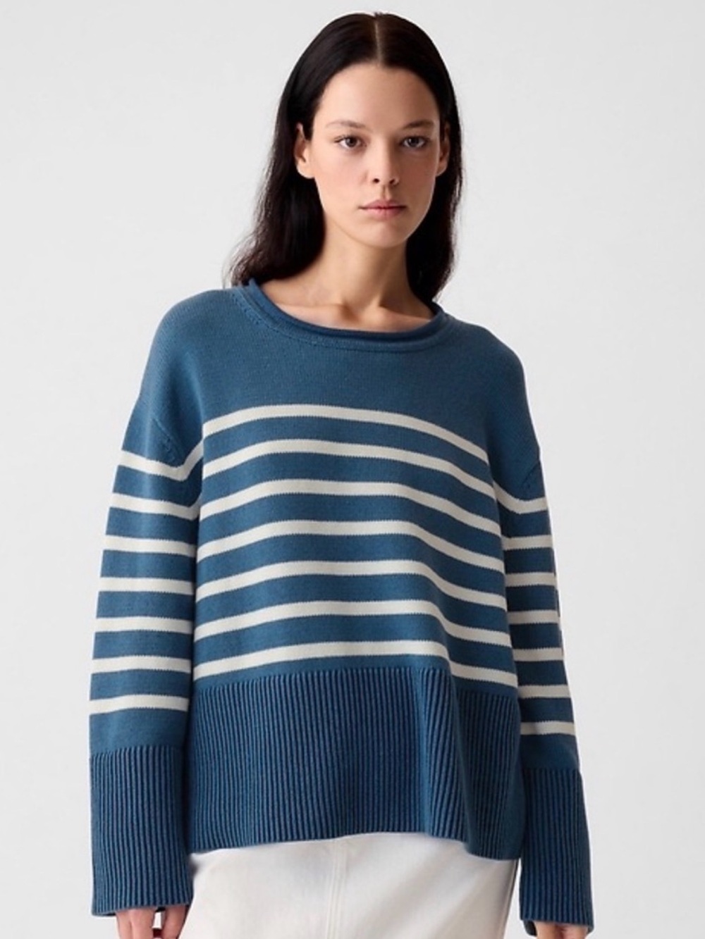 GAP 24/7 Split Hem Roll Neck Sweater - Indigo Blue - Medium